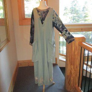 Blue Fish 1994 Patched Cross Smock Big Pocket Dress in Kelp, Kusnadi Top SZ 2